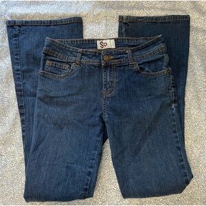 Dark blue denim boot cut jeans